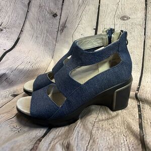 Jambu Women’s Rio Blue Faux‎ Denim Platform Zip Back Wedge Sandal Heels Size 9